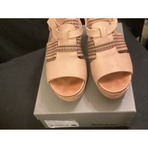 Antelope tan leather wedge sandals size 39 or 9usa.  EUC